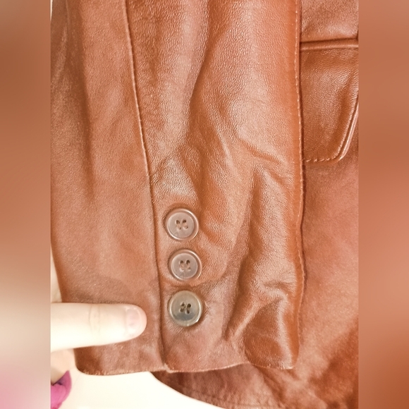 PAMELA MCCOY Vintage Winter Work Brown butterly Leather Jacket Blazer M (#1,210) - Picture 6 of 11